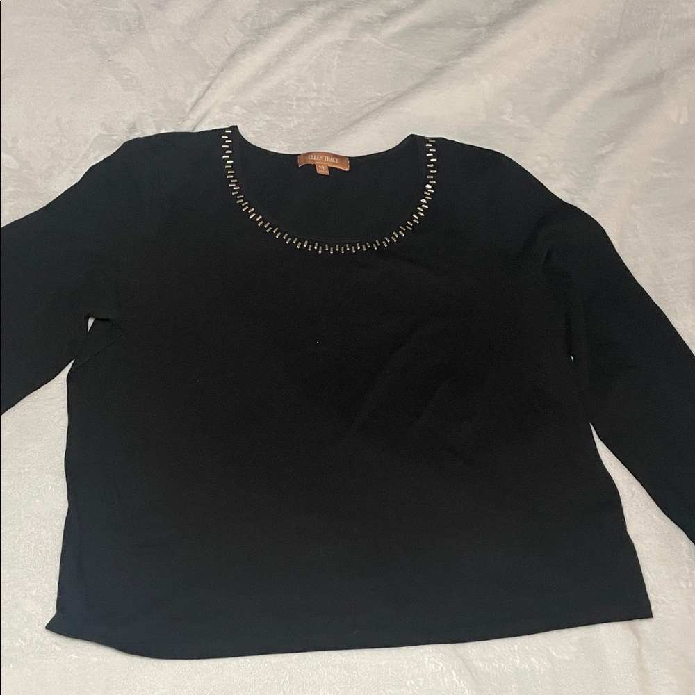 Ellen Tracy Black Studded Blouse